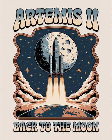 Artemis II Retro Illustration